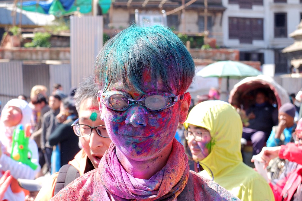 A guy with glasses - Kathmandu - Holi in Nepal