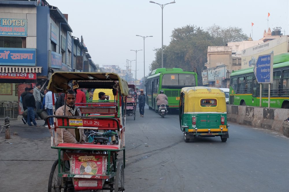 A cycle rickshaw near New Delhi train station