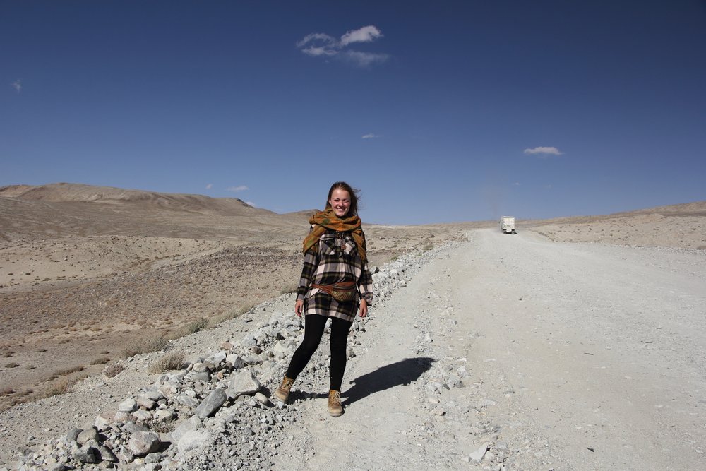 Solvita in Tajikistan, Pamir highway, on the way from Khorog to Murghab - Photo by Adrienn Lorincz - Solveiga Kalva