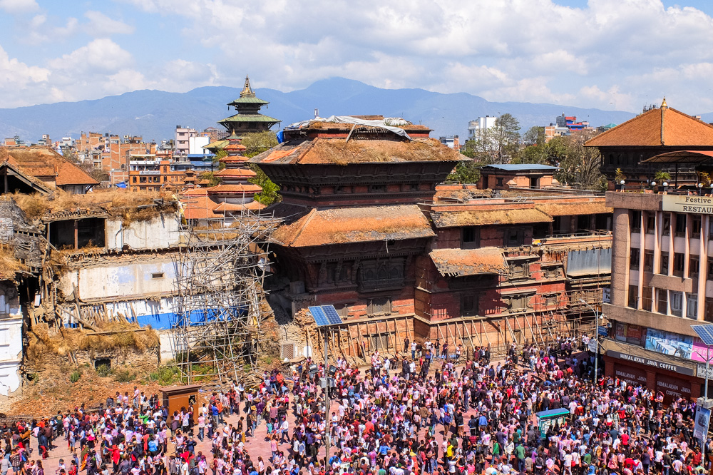 People in Durbar Square, Kathmandu - Holi 2017