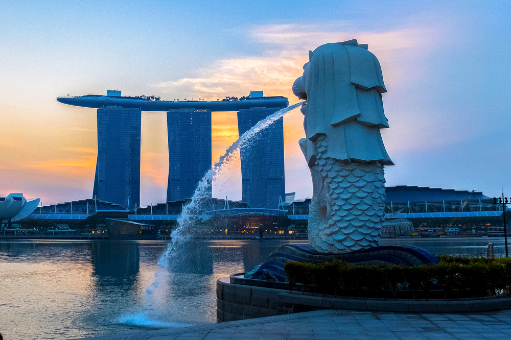 A view of Marina Bay Sands and Merlion